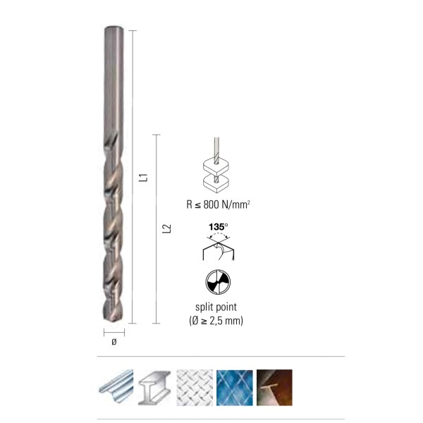 Burghiu 6,50x148x97mm pentru metal HSS DIN340 serie lunga - ONIX G