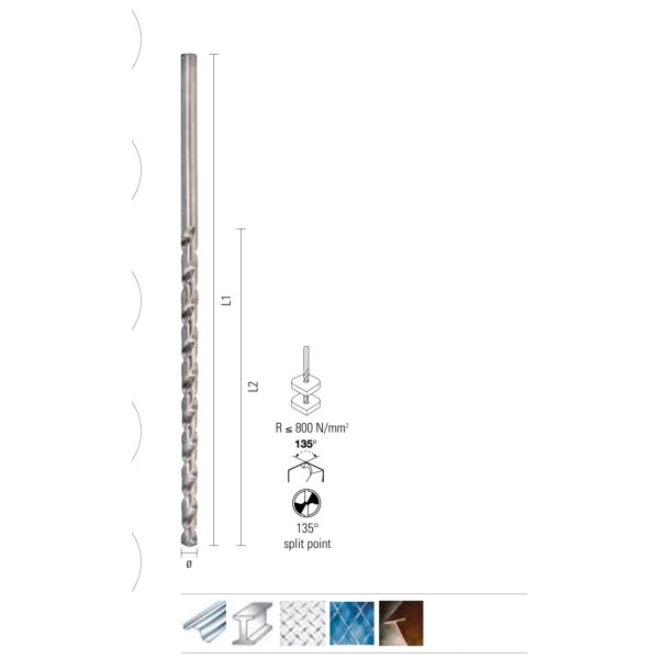 Burghiu 5,00x195x135mm pentru metal HSS DIN1869 serie extra lunga - ONIX G