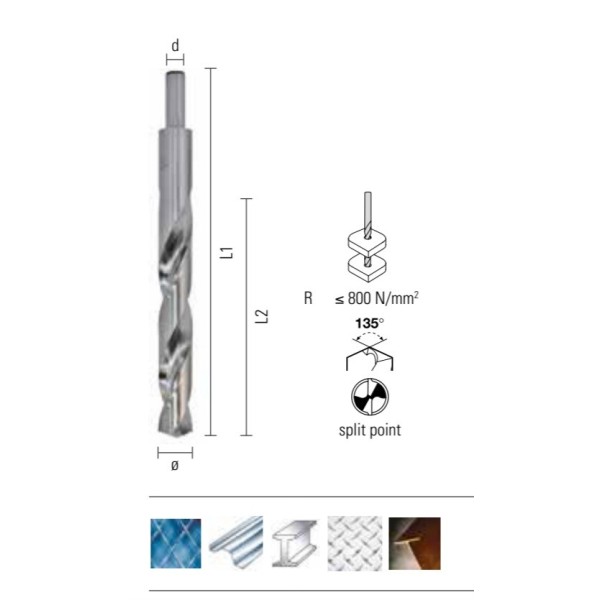 Burghiu 20,00x205x140/10mm pentru metal HSS,  cu coada redusa - ONIX G