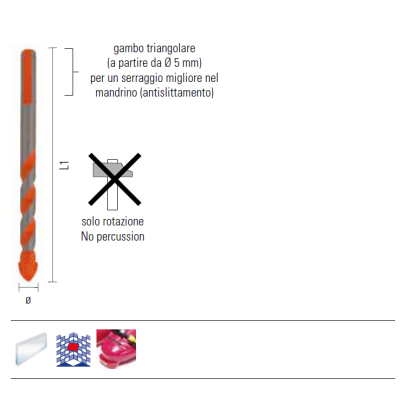 Burghiu 6,50x100mm pentru ceramică -  Onix C
