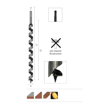 Burghiu 20,00x200mm pentru lemn cu sfredel si prindere SDS + - ONIX S