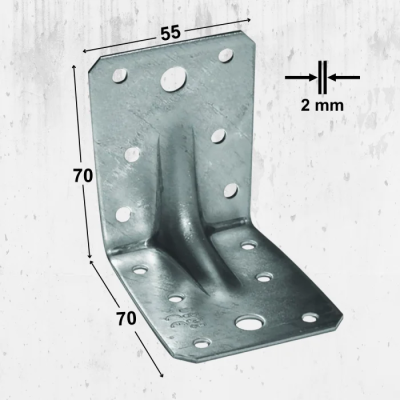 Vinclu de îmbinare perforat zincat 70x70x55x2mm - ALLFERRO FIX