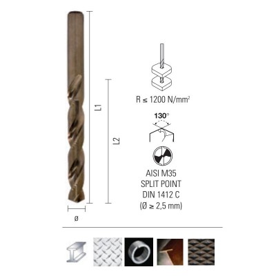 Burghiu 2,00x49x24mm pentru metal HSS DIN338N -ambalat blister 2 buc - ONIX Co 1200